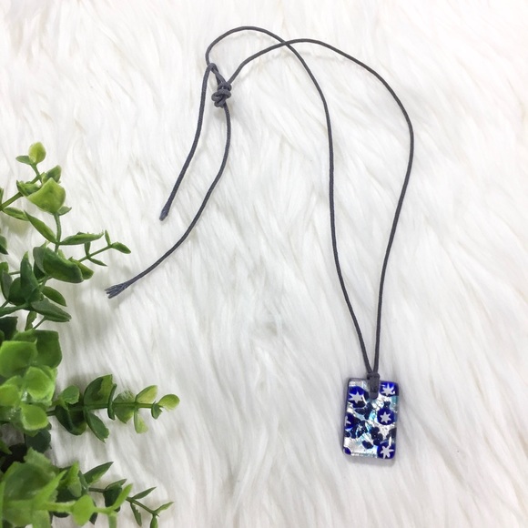 Glass Pendant Chocker Blue Rectangle w/White Stars - Picture 1 of 5